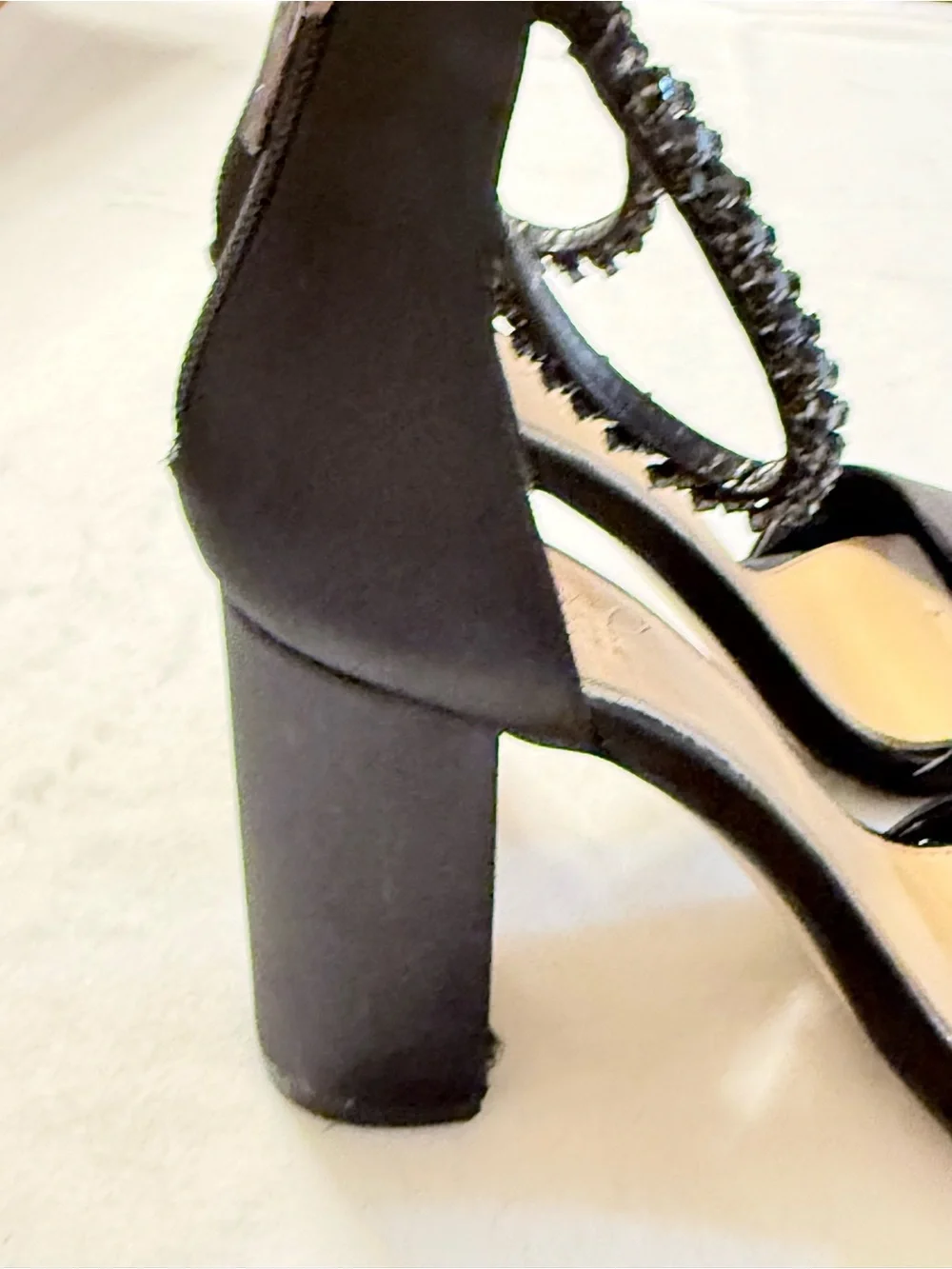 New Jewel Badgley Mischka Louise Peep-Toe Block Heel. Black. Size 8.